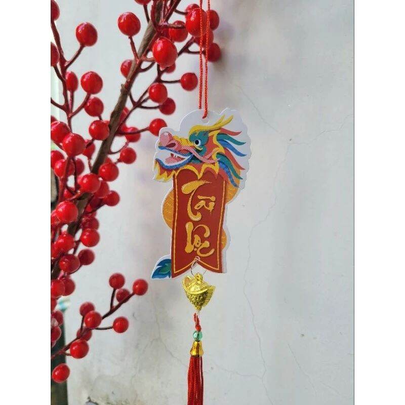Tag treo trang trí mai, đào, tháp bánh Tết