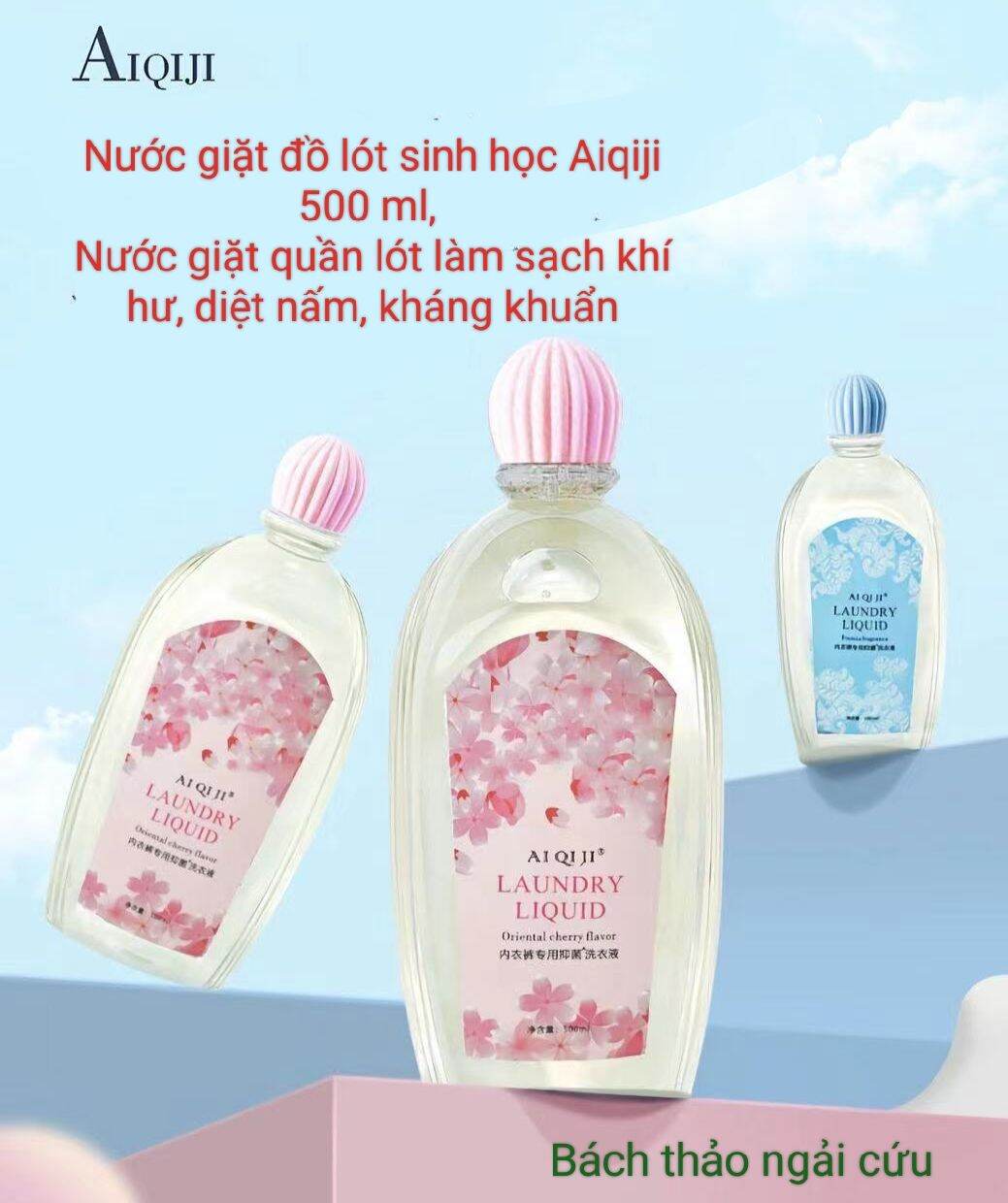Nước giặt đồ lót sinh học Aiqiji 500 ml, nước giặt quần lót làm sạch khí hư, diệt nấm, kháng khuẩn