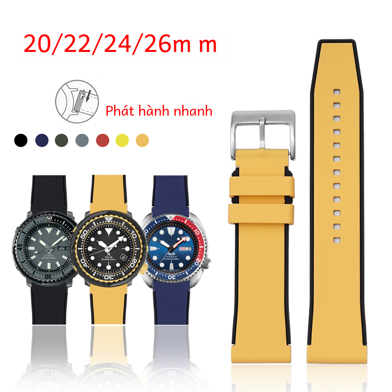 Colorblocking Dây Đeo Đồng Hồ Silicon 20/22/24/26 Mm Bền Khóa Pin Dây Đeo Cho Đồng Hồ Seiko Omega Huawei nam Nữ Đồng Hồ Lặn