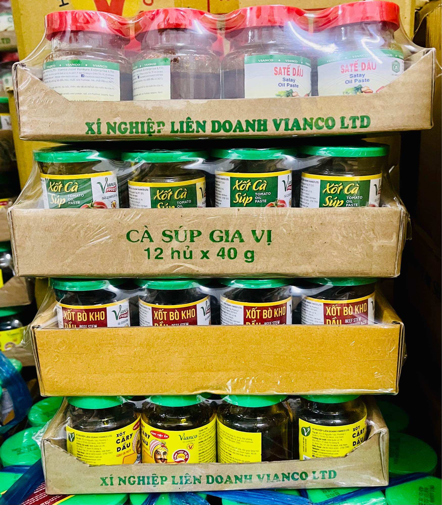 Lốc Cà ri dầu/Bò kho dầu/Sa tế dầu/Xốt cà súp Vianco hũ