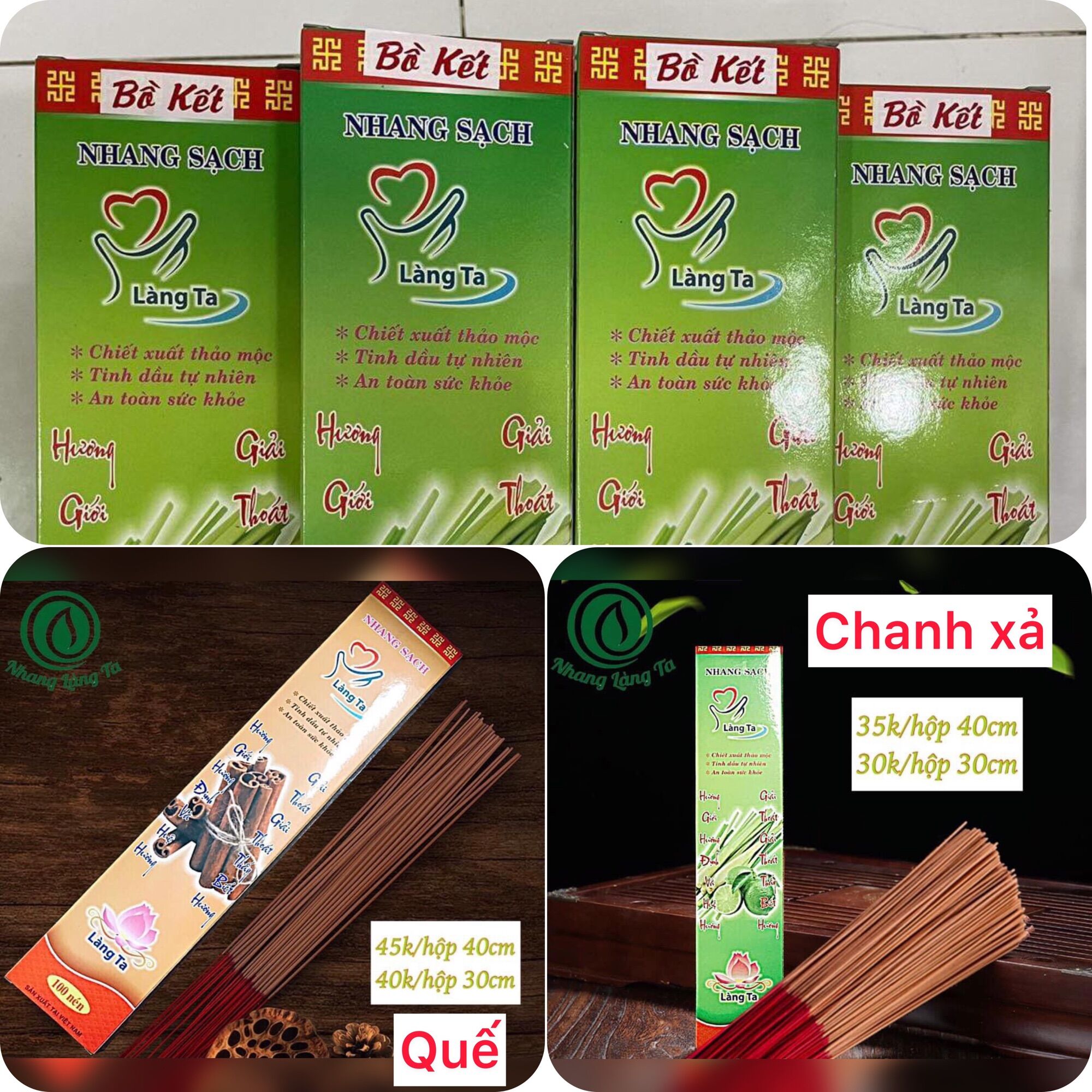 Combo 3hộp 30cm chanh sả, quế, bồ kết -phật giáo như ngọc- 100 cây/hộp - nhang sạch làng ta