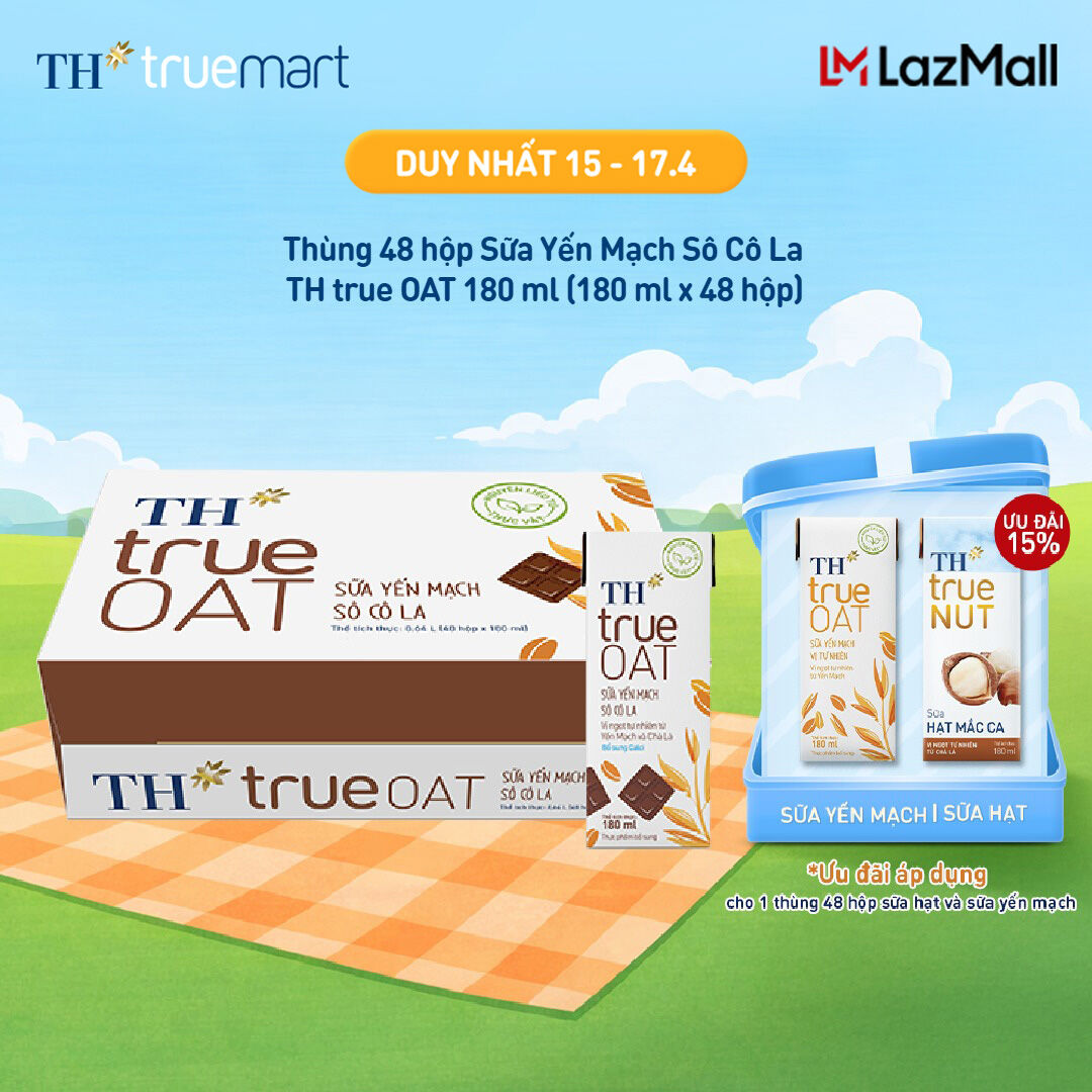 Thùng 48 hộp Sữa Yến Mạch Sô Cô La TH true OAT 180ml (180 ml x 48)