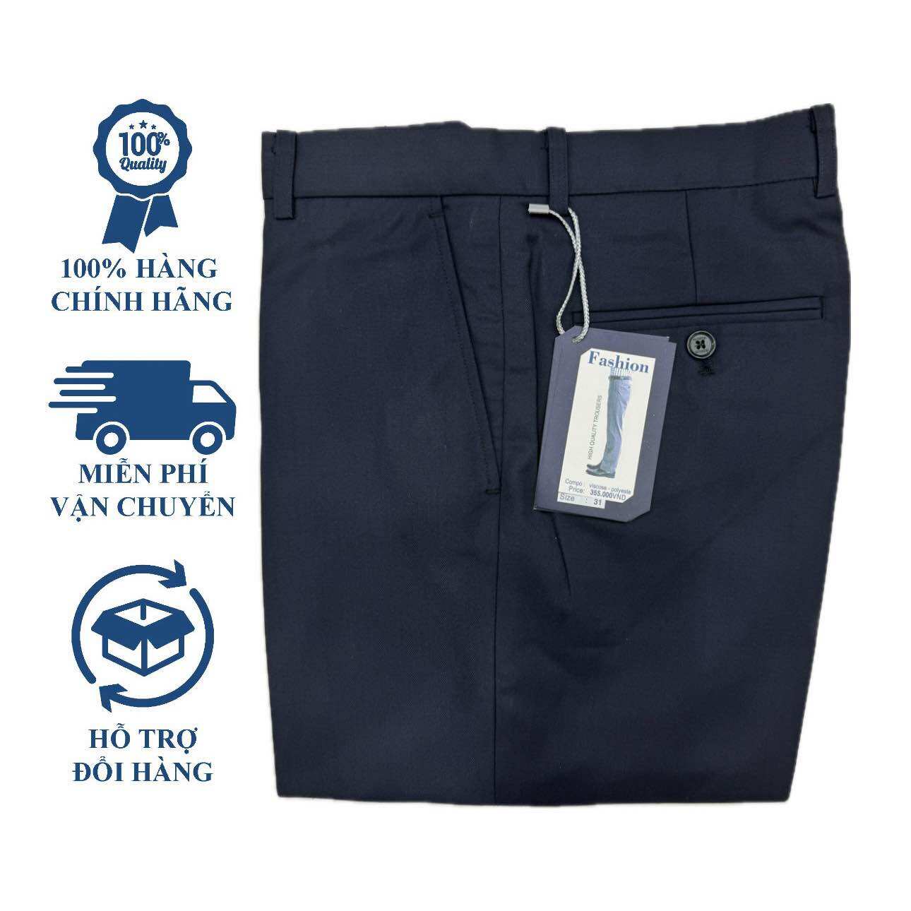 Quần tây nam FASHION ống suông màu xanh đen size 38