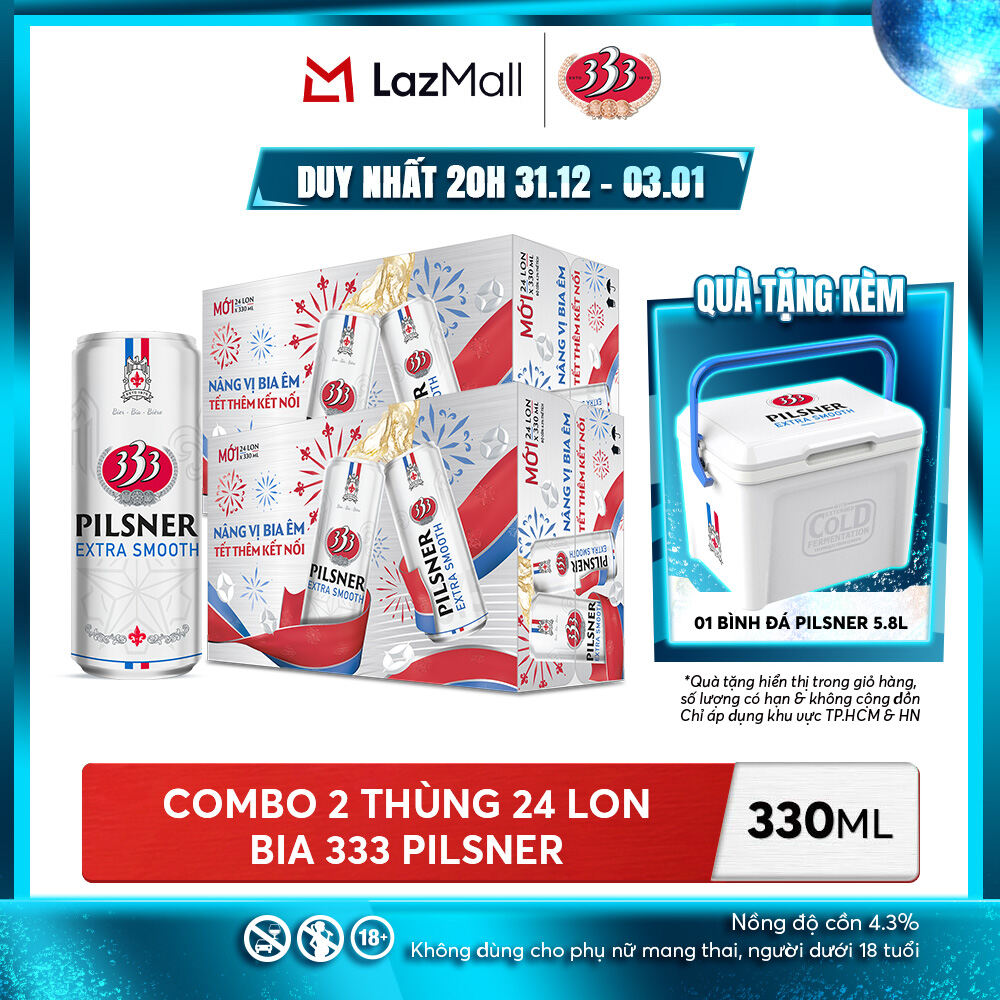  Nồng Độ Cồn 4.3% - Combo 2 Thùng 24 Lon Bia 333 Pilsner 330ml 