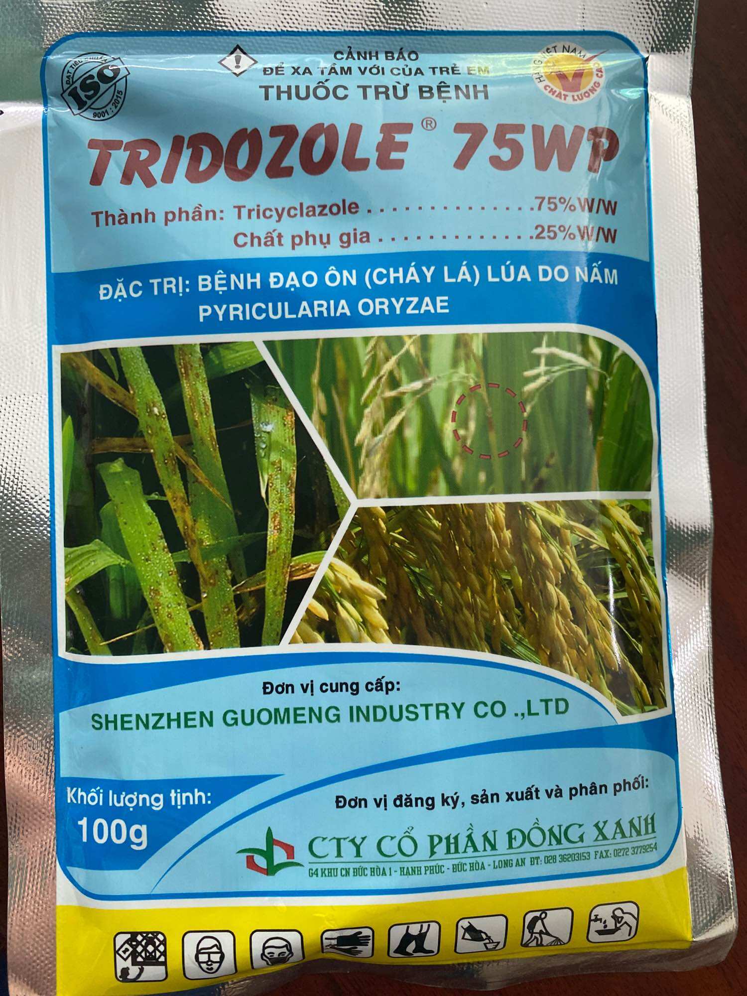 TRIDOZOLE 75WP ( dạng bột) Đặc trị bệnh ĐẠO ÔN ( cháy bìa lá) LÚA DO NẤM PYRICULARIA ORYZAE.