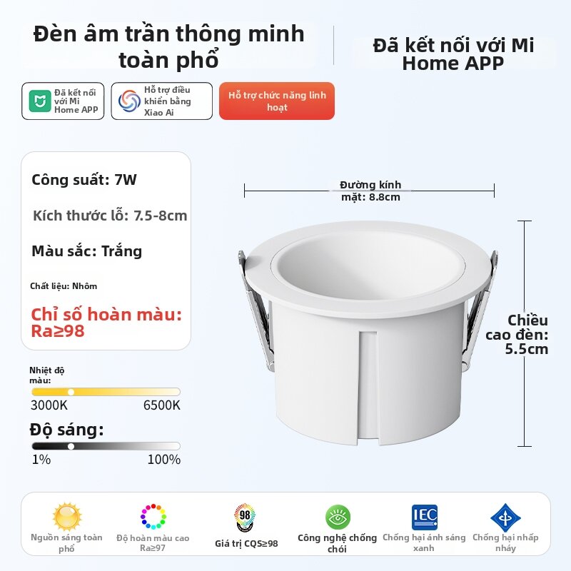 TONGZHIGUANG | Đèn Spotlight Recessed Chống Lóa Toàn Dải Điều Chỉnh Thông Minh