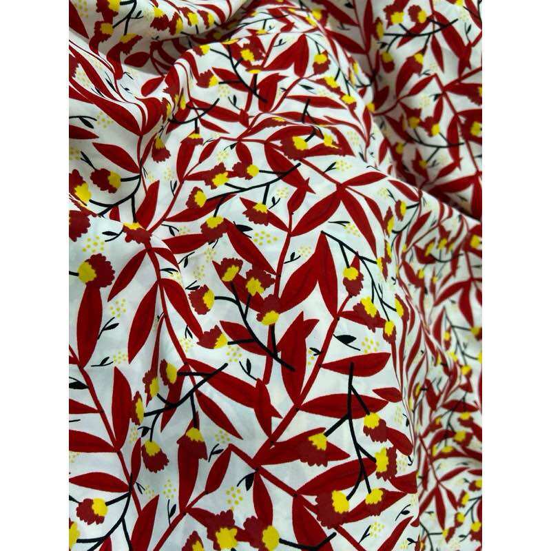2m x 1m5 vải lụa mango mịn lá đỏ nhẹ bay may bộ áo dài váy (89)