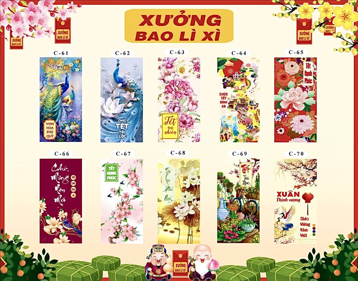 SỈ 1000 BAO LÌ XÌ ĐẸP ( vô sẵn 10 cái xấp bao kiếng)