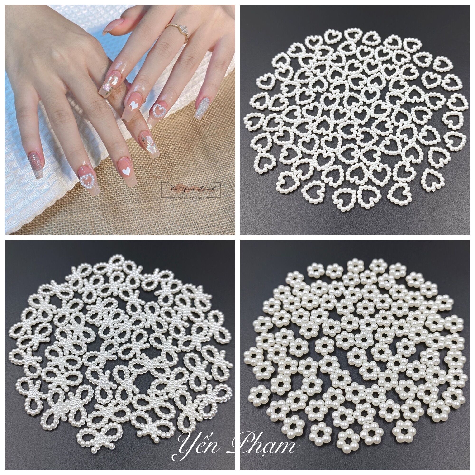 Set 10 phụ kiện hạt trái tim trang trí móng