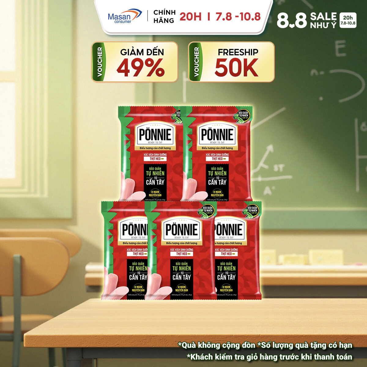 [20h 7.8 -10.8  Voucher 18% CHO ĐƠN TỪ 199k]Combo 5 Xúc xích tiệt trùng Ponnie Heo 35g