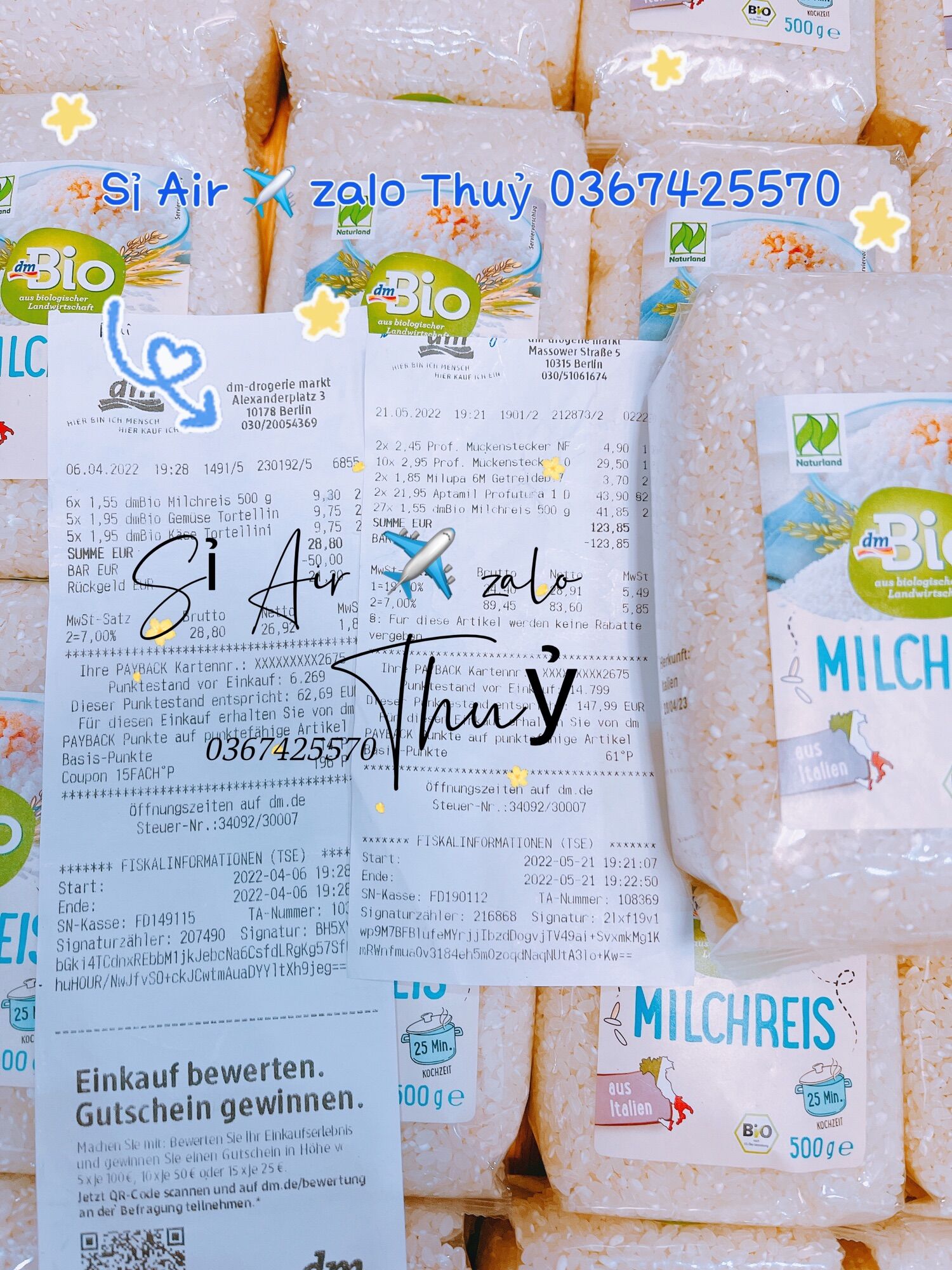 ( Air đủ bill) Gạo sữa hữu cơ Dm Bio của Đức(500g)