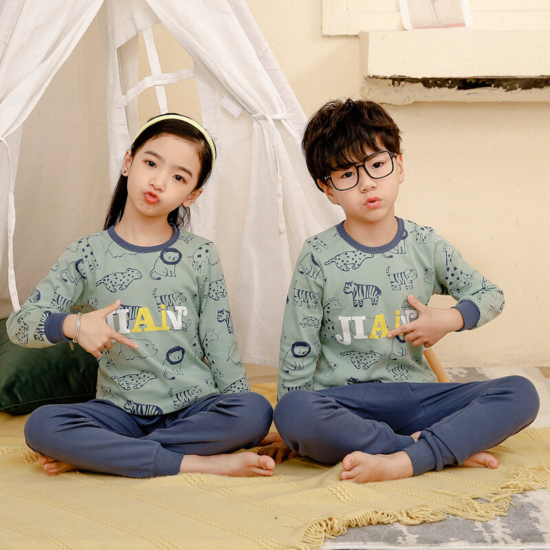 Bộ quần áo thu trẻ em bộ quần áo ngủ cotton trẻ em bộ quần áo trẻ em thu đông cotton bé gái bé trai giữ ấm