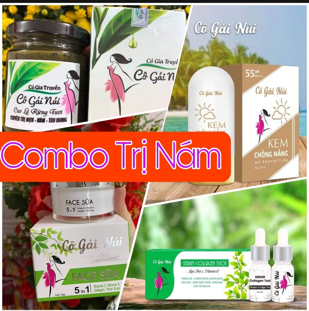 Combo trừ nám, tàn nhang 4 món :cao lá + kem face sữa + serum + kem chống nắng