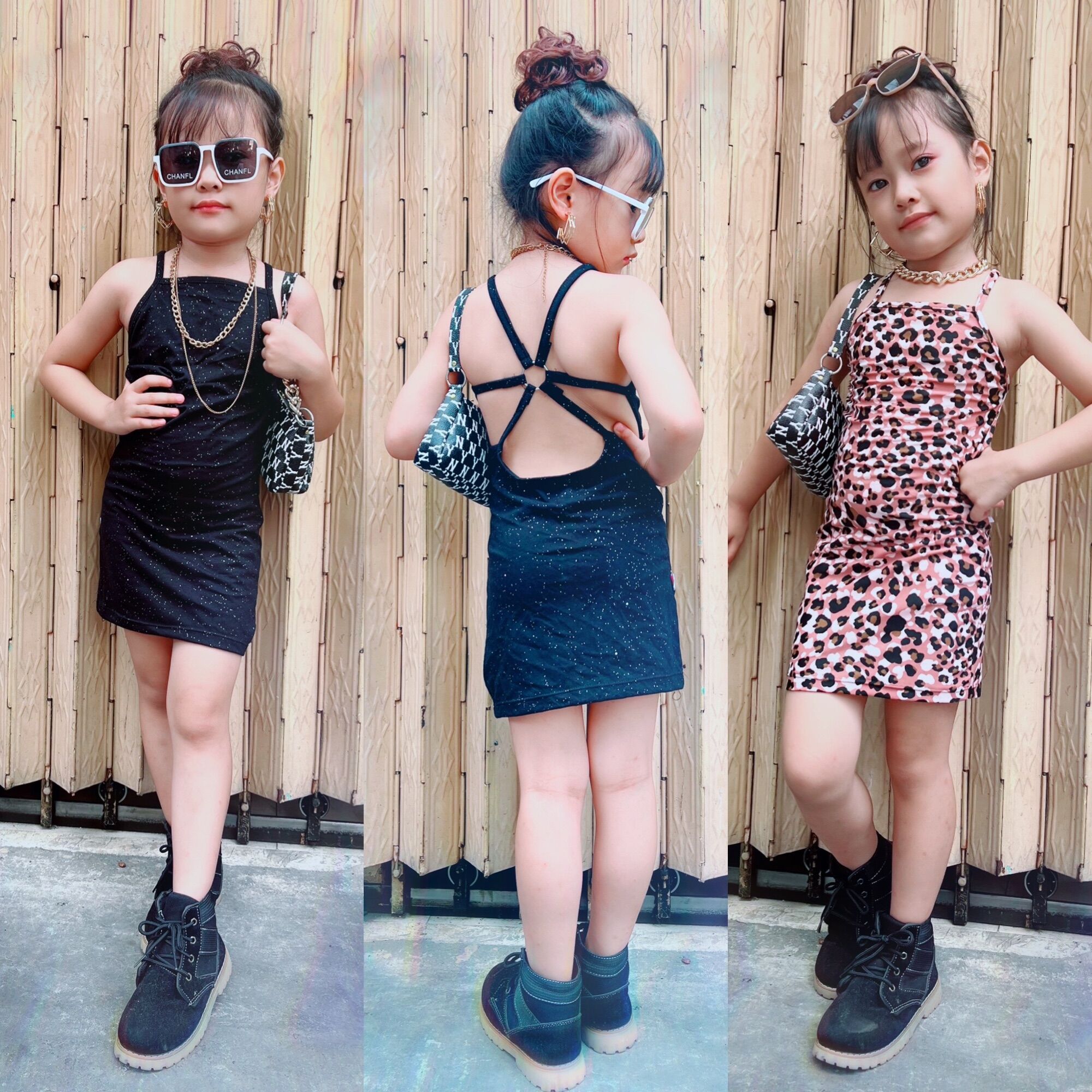 Đầm body hở lưng da beo cho bé