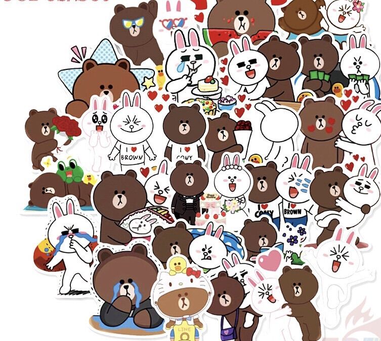 Stiker gấu thỏ line Brown 30-60 hình ép lụa khác nhau/ hình dán gấu thỏ line Brown cute dễ thương