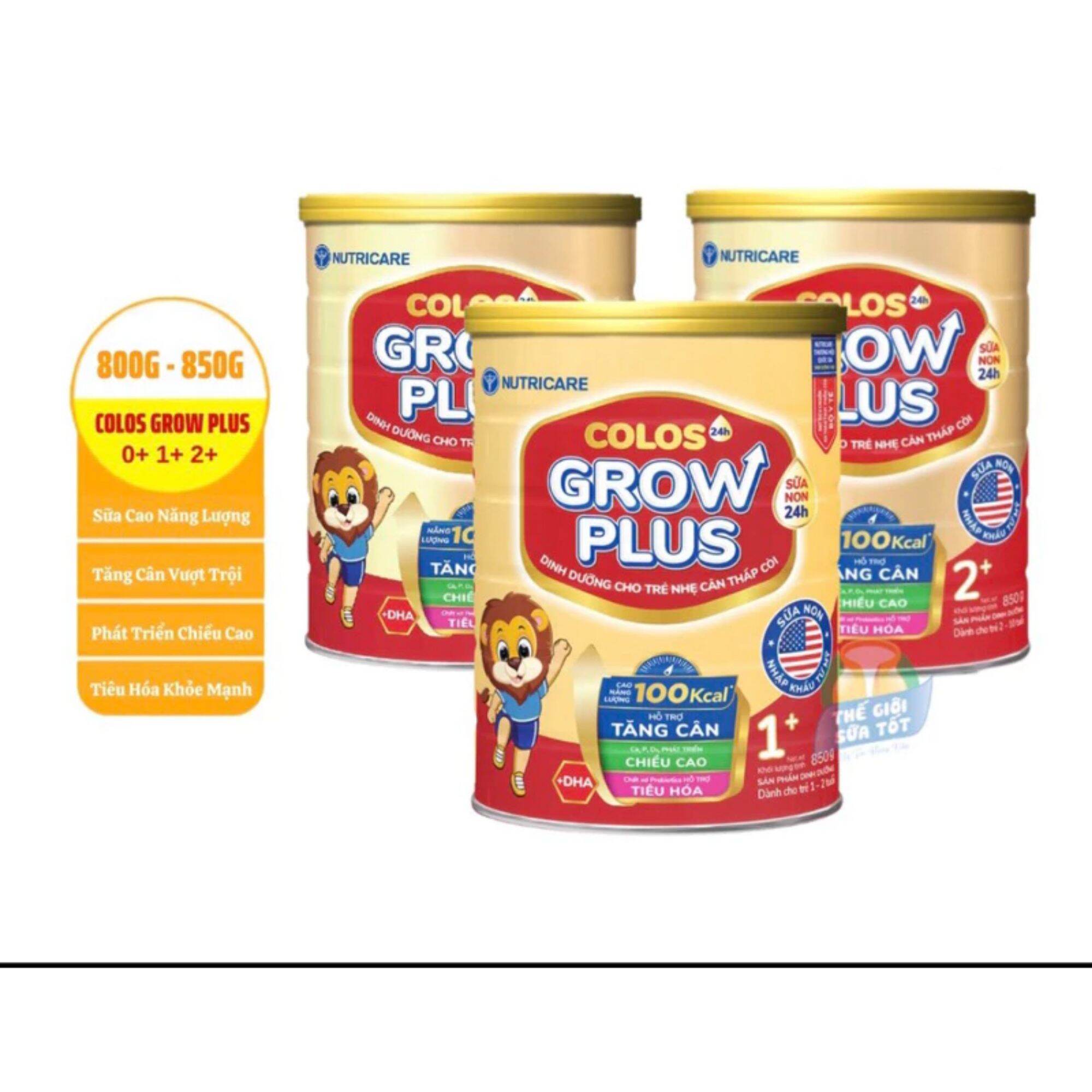 Sữa bột Colos Grow Plus Tăng cân và chiều cao cho trẻ sô 2+ (Lon 850g từ 2-10 tuổi)