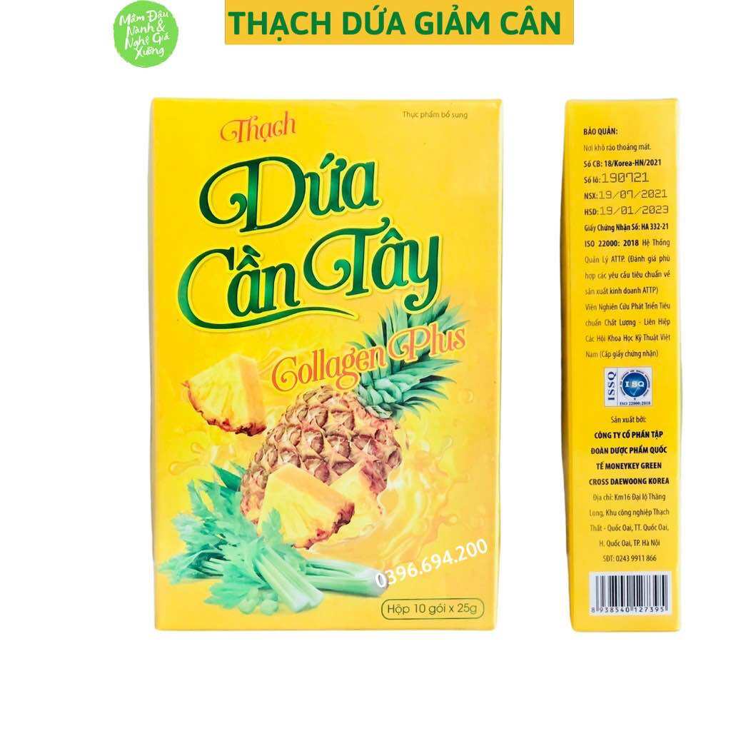 Thạch Dứa Cần Tây Collagen Plus Chính Hãng Giảm Cân Hiệu Quả  1 hộp 10 gói