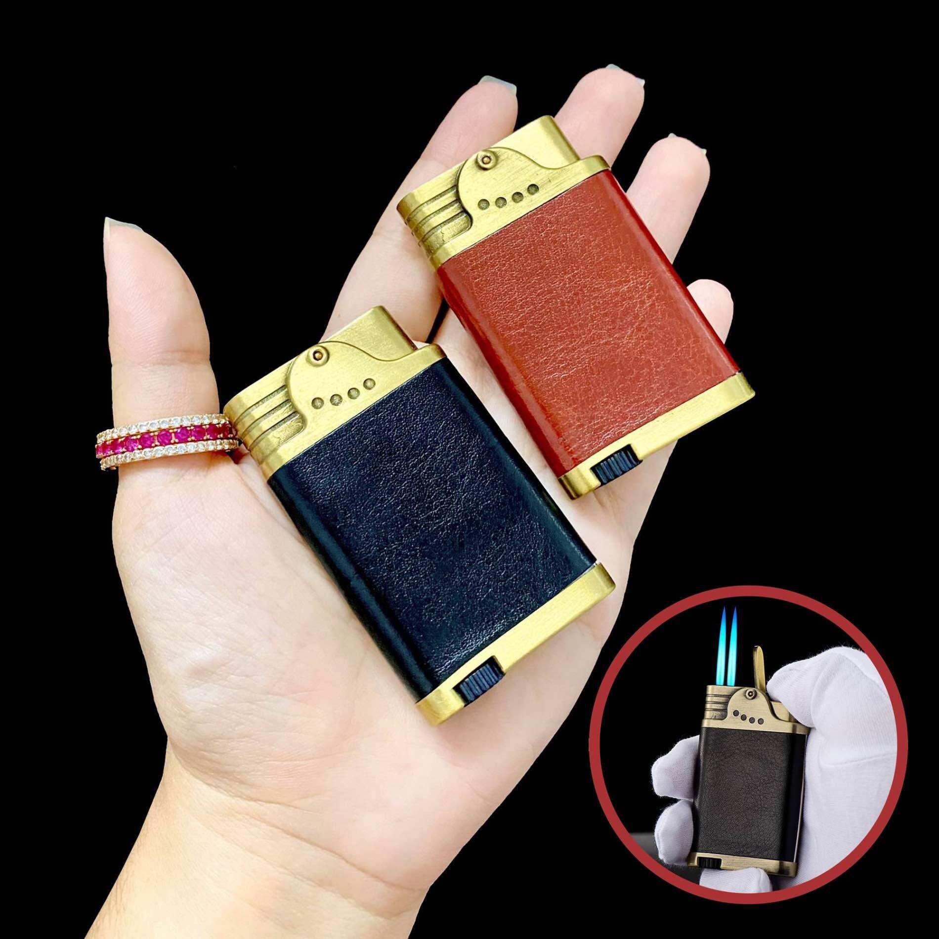 Bật Lửa Khè 2 Tia Thân Bọc Da - xài gas