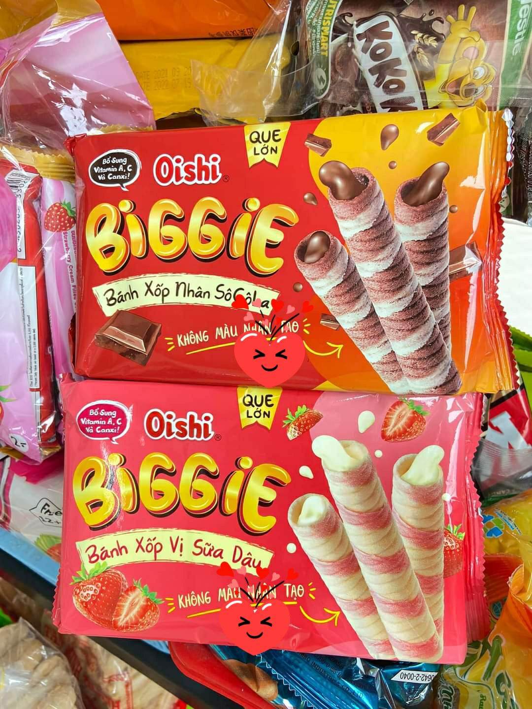 Bánh xốp vị dâu/sôcola oishi biggie 45g