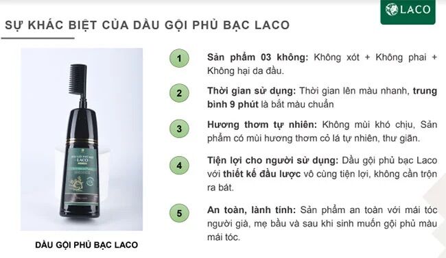 Dầu gội phủ bạc laco – tóc bạc thành đen sau 9 phút