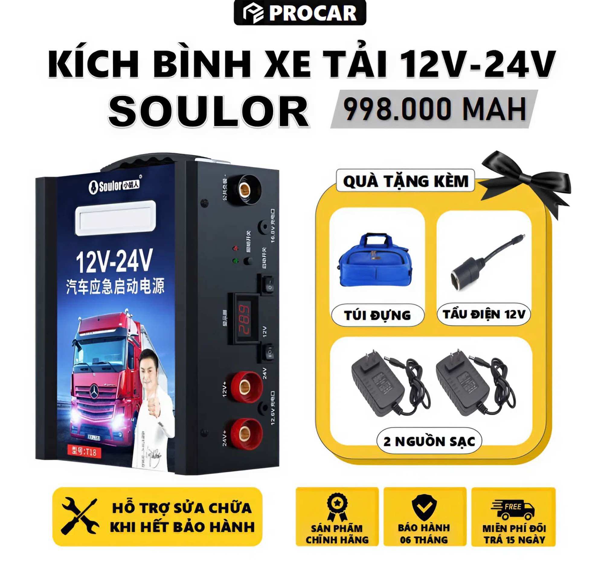  Bộ Kích Bình Khởi Động Xe Ô tô Xe Tải 12V-24V Công suất lớn dùng cho Xe con Xe tải Máy xúc Máy công trình Máy phát điện. Bảo hành 6 tháng 