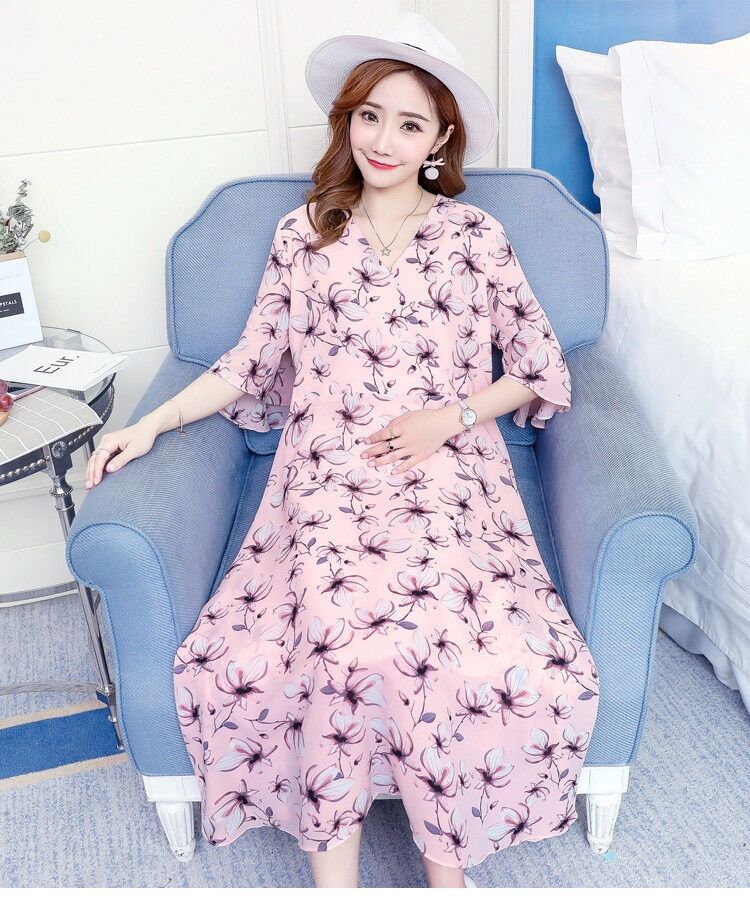 Đầm bầu voan 2 lớp dài qua gối đi biển cực chill