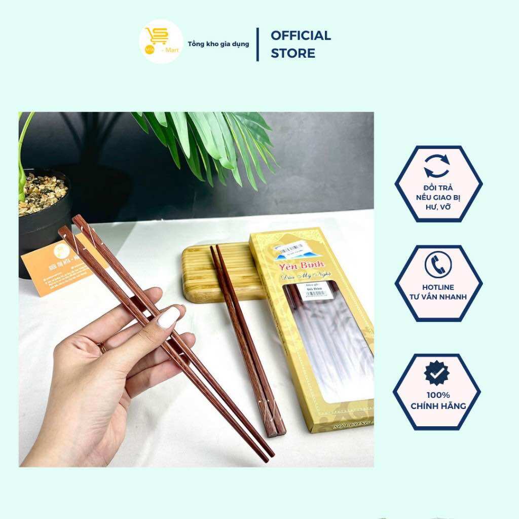 Đũa Gắp Thức Ăn, Đũa Ăn Cơm/ Tiệc, Hộp 10 Đôi Đũa Gỗ Cẩm Lai Mẫu Đẹp, Bền, An Toàn Khi Dùng MTA-MART2