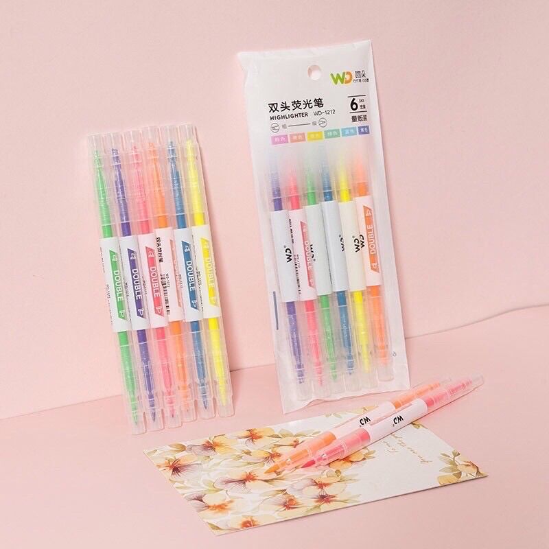 🌸bút nhớ bút dạ quang 2 đầu 6 màu sắc dễ thương🌸