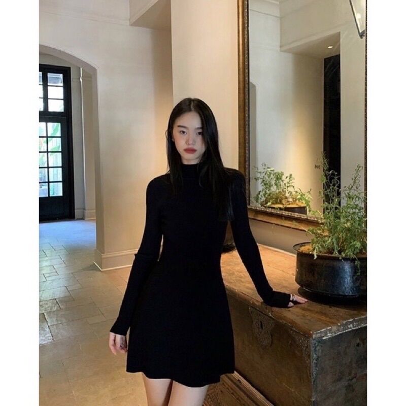 V102-Đầm cổ lọ tay dài dáng xoè Sam-collection⭐️Freeship