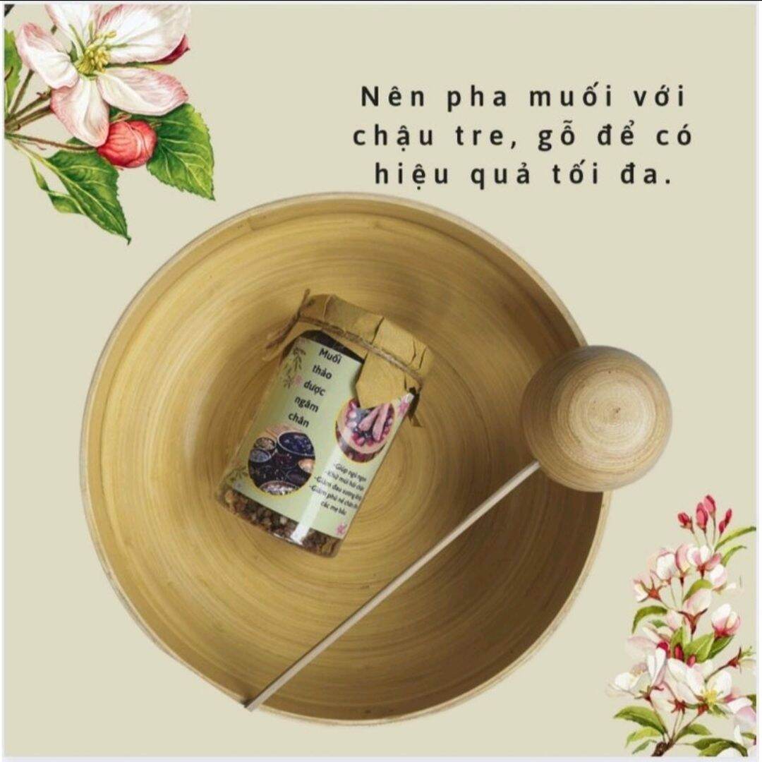 Combo chậu tre+ muối thảo dược ngâm chân.