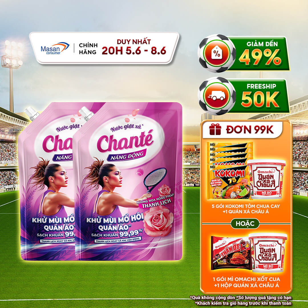 Combo 2 Nước giặt xả Chanté Active cao cấp 8 trong 1 túi x 3.2kg
