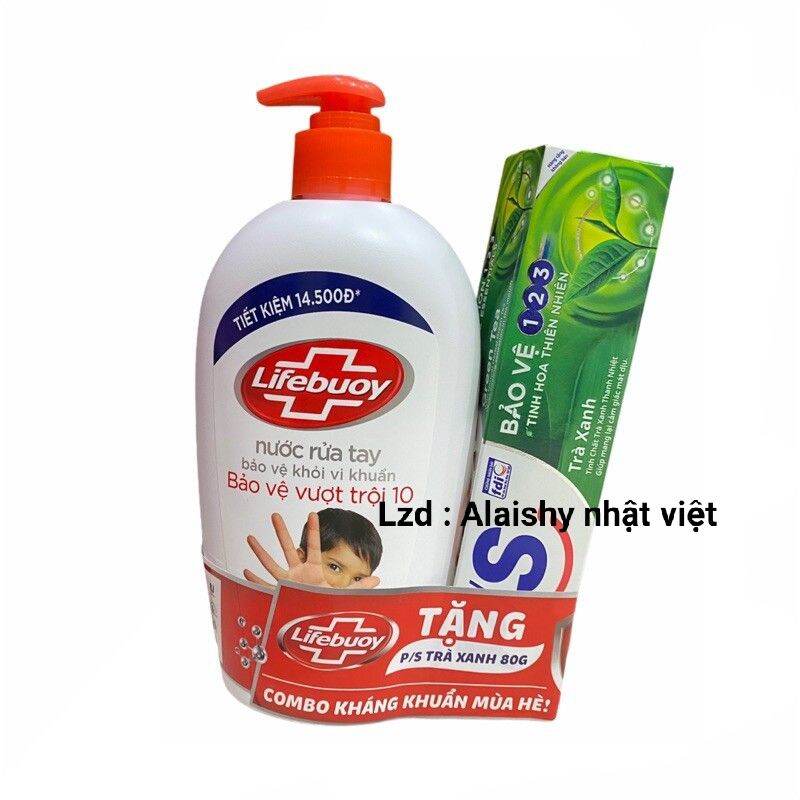 MUA 1 TẶNG 1 - nước rửa tay lifebuoy diệt khuẩn trà phúc & muối lộc 120gr - kem đánh răng PS trà xanh 30 gr