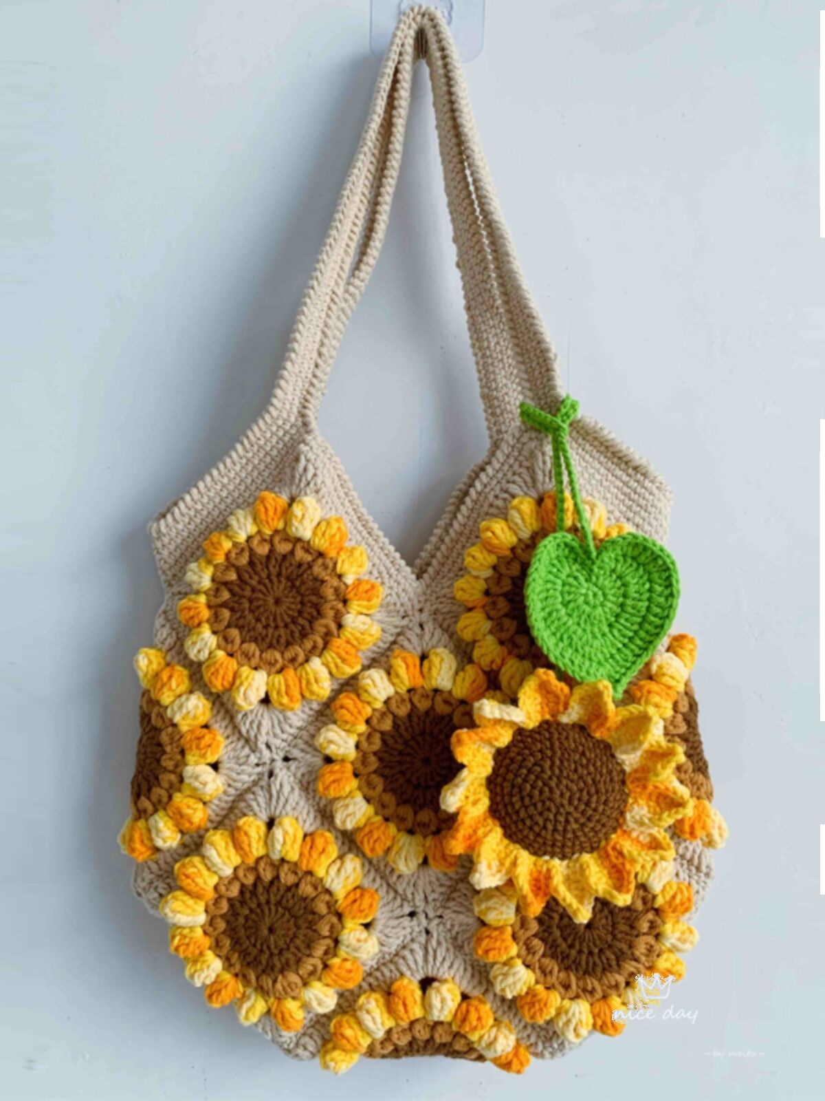 Túi Đan 3D Sunflower DIY Túi Đeo Vai Đơn Thời Gian Giải Trí Killer Handmade Nữ Túi Dân Tộc Phong Cách Mềm Vải Polyester Lớp Lót