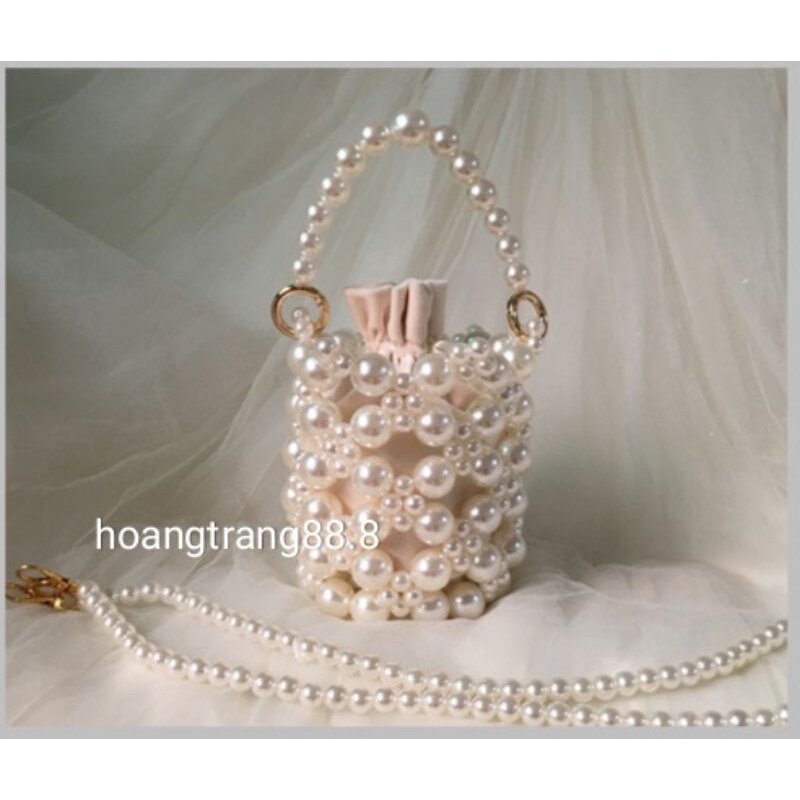 Túi xách tay kết hạt cườm giả ngọc trai handmade trang trọng mới độc lạ