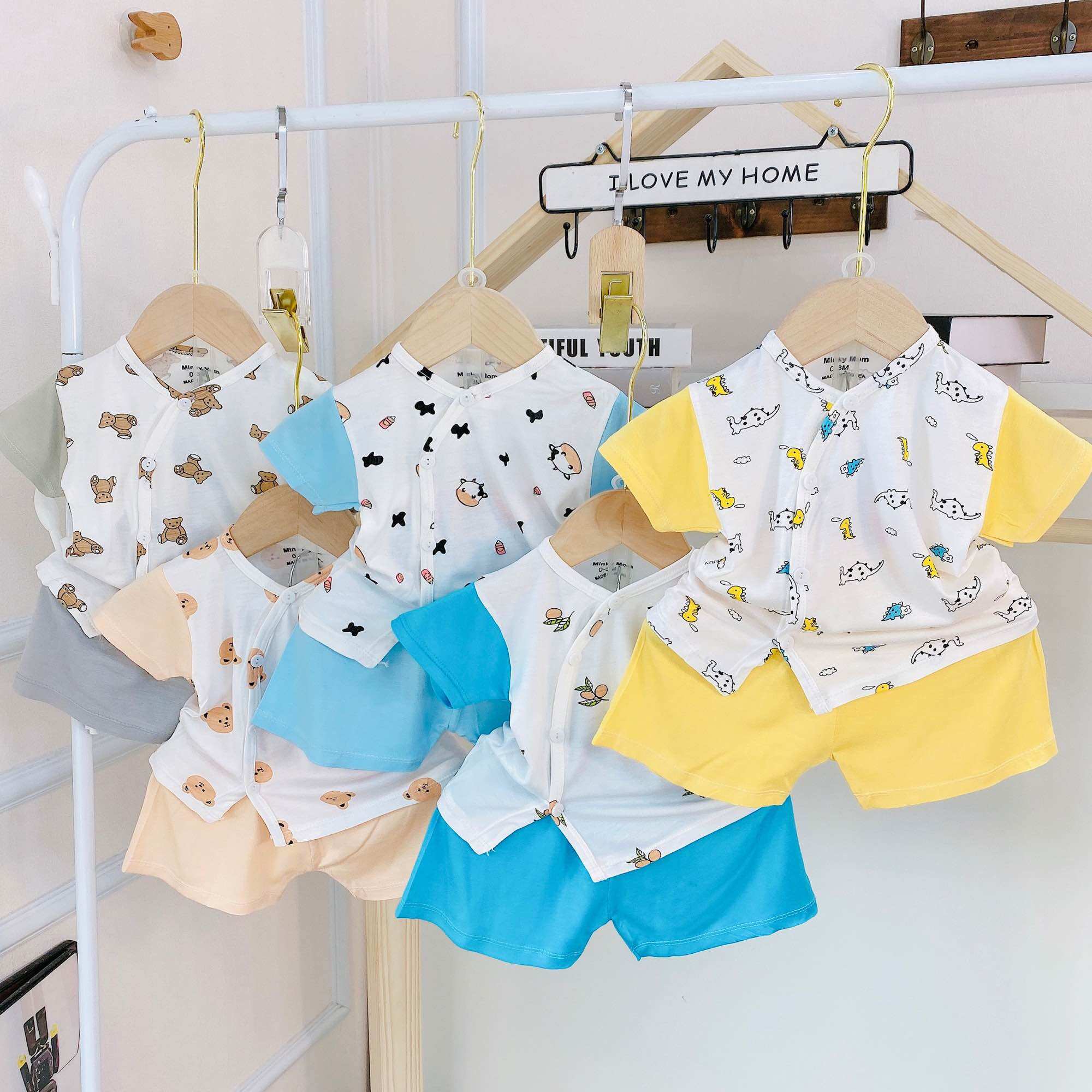 Bộ cộc tay cho bé Đồ sơ sinh bé gái Đồ sơ sinh bé trai Bộ minky mom cho bé