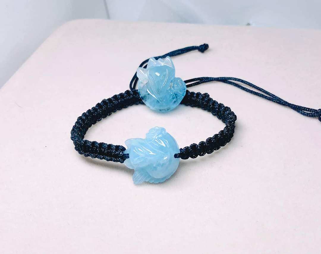 Lắc tay hồ ly đá aquamarine thiên nhiên