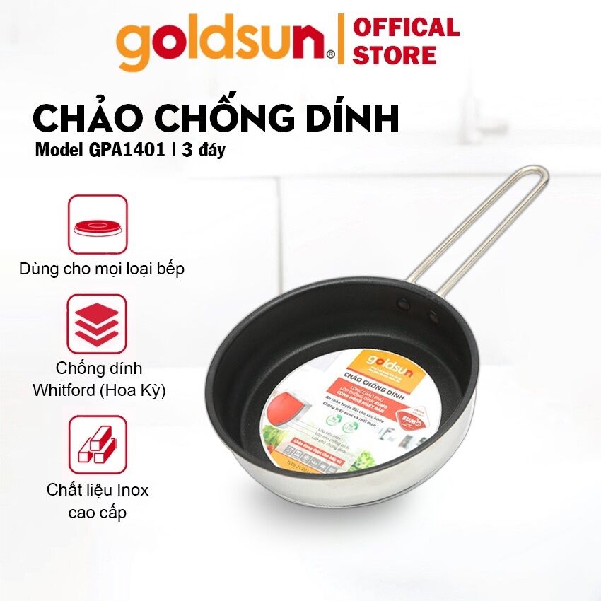 Chảo inox 3 đáy Goldsun 1401. Dùng bếp từ