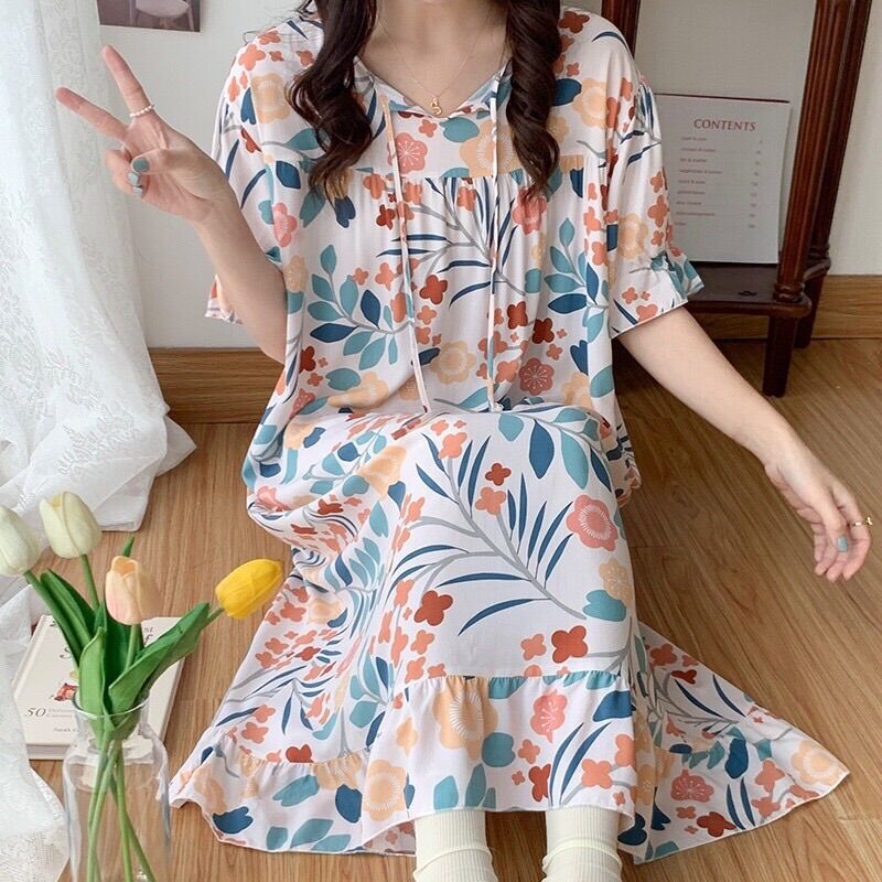Đầm lanh lụa mặc nhà siêu mềm mát, freesize bầu bí thoải mái bon chen