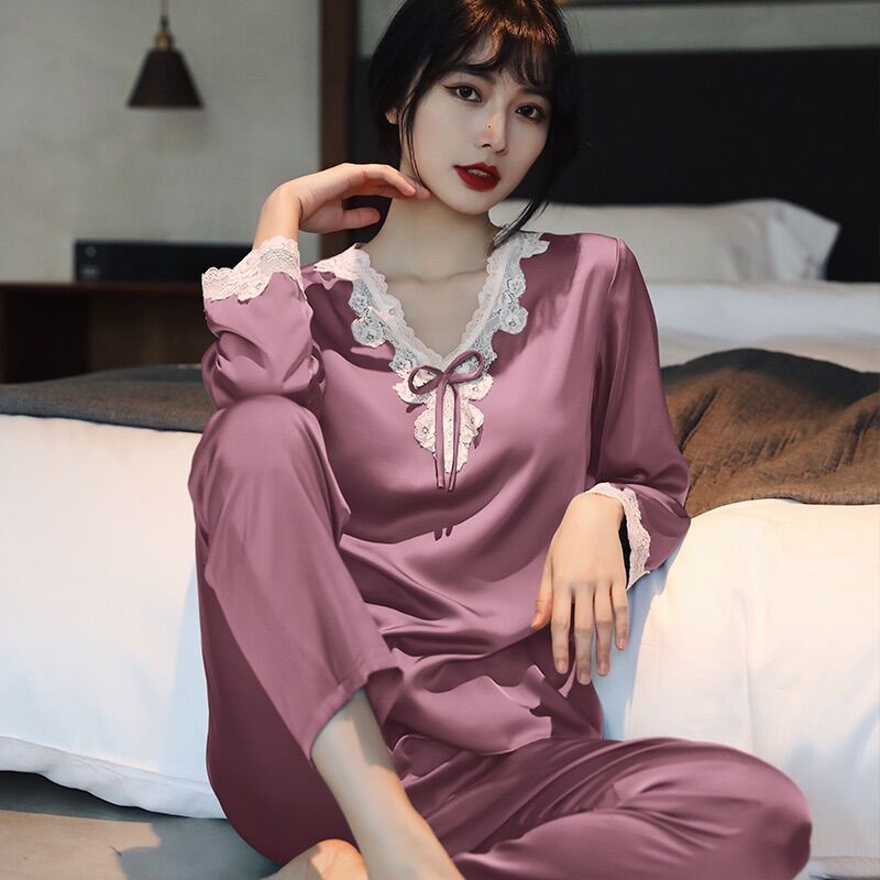 Bộ đồ lụa mặc ngủ, mặc nhà phối ren cao cấp- C98