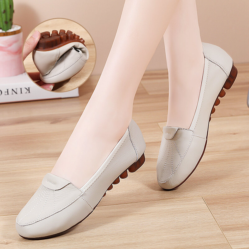Giày Đế Bằng Da Thường Ngày Cho Mẹ Giày Lười Đế Mềm Giày Đơn Đế Bằng Đế Bằng Phẳng Giày Lười Đế Bằng Cho Phụ Nữ