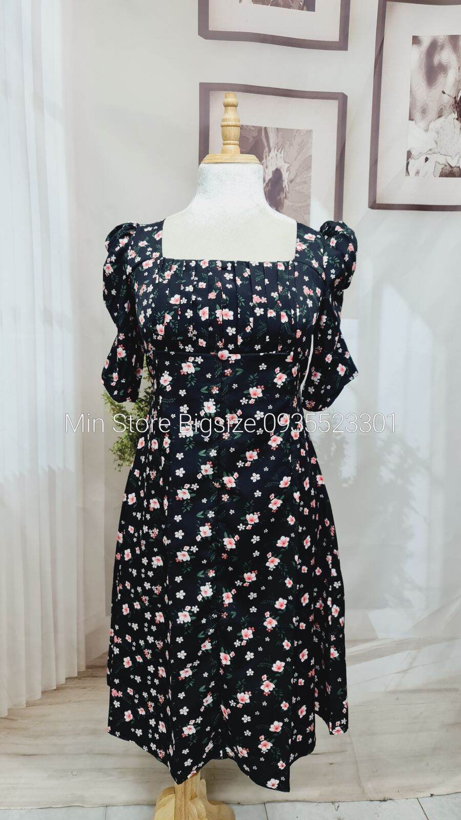 (60-90KG) MINSTORE Bigsize Đầm hoa nhí nút bọc D932