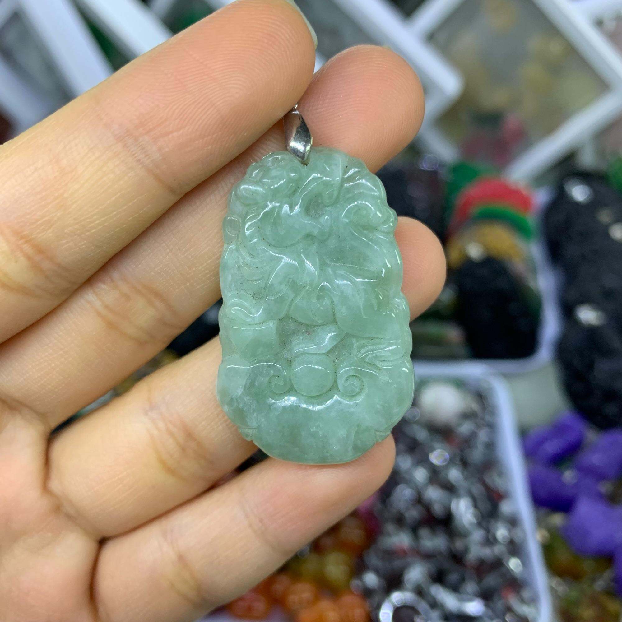 Mặt Dây Chuyền Tuổi Dần Đá Ngọc Phỉ Thuý Có Tặng Kèm Dây Đeo