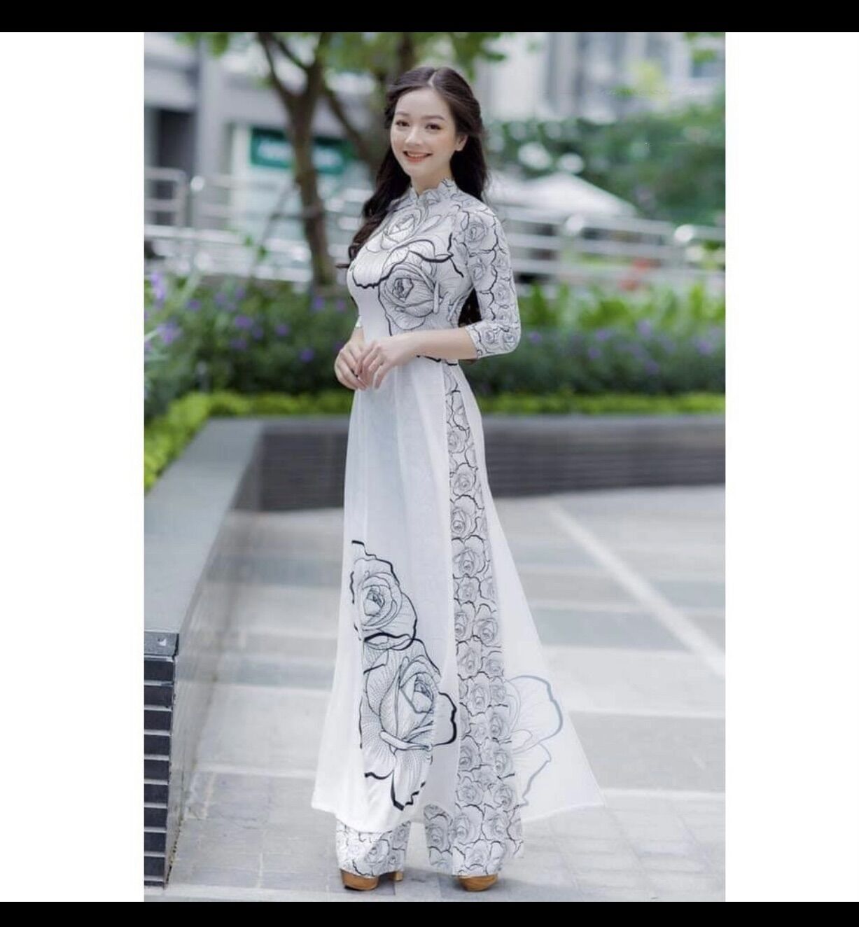 Áo dài hoạ tiết hoa in hình 3D sắc nét( kèm quần)