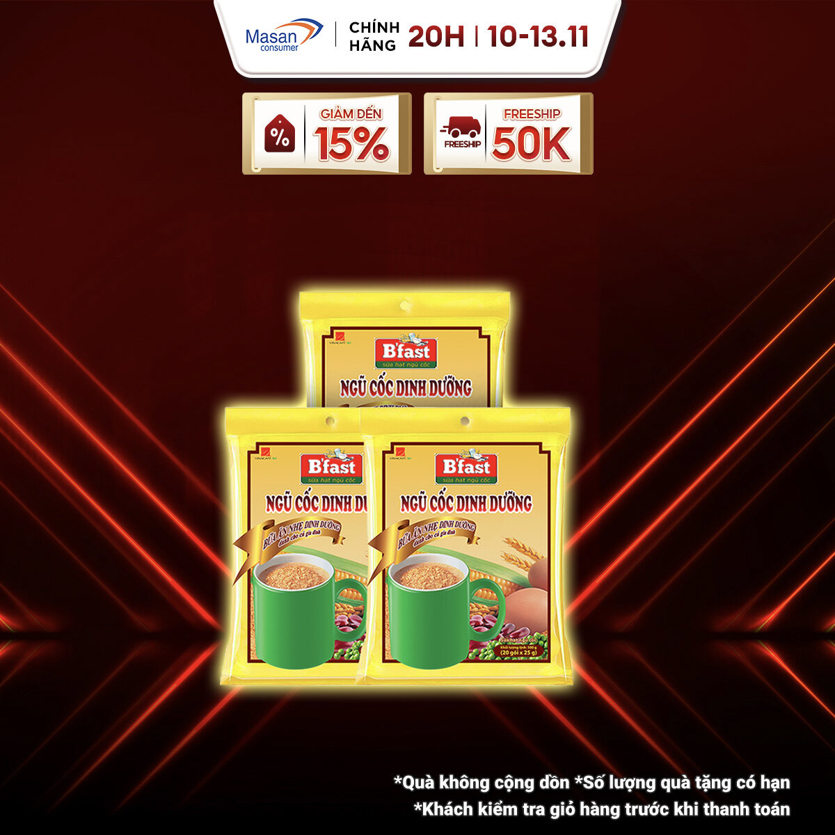 [11.11-13.11 Voucher 18% CHO ĐƠN TỪ 199K]Combo 3 Túi Sữa Hạt Ngũ Cốc BFast - Túi 20 Gói x 25g