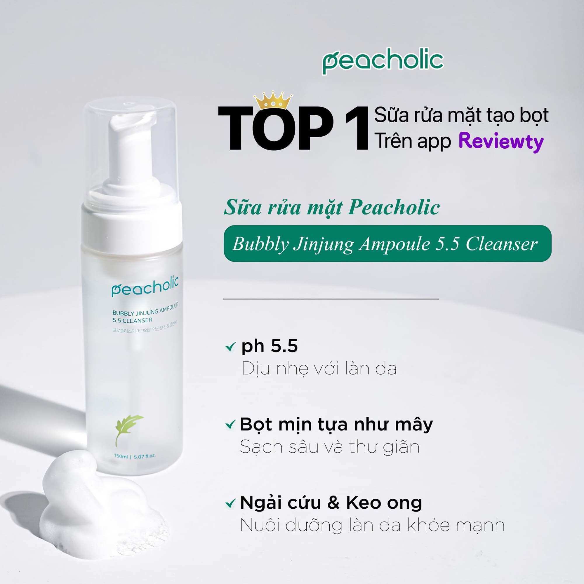 Sữa rửa mặt peacholic tạo bọt kiềm dầu ngừa mụn
