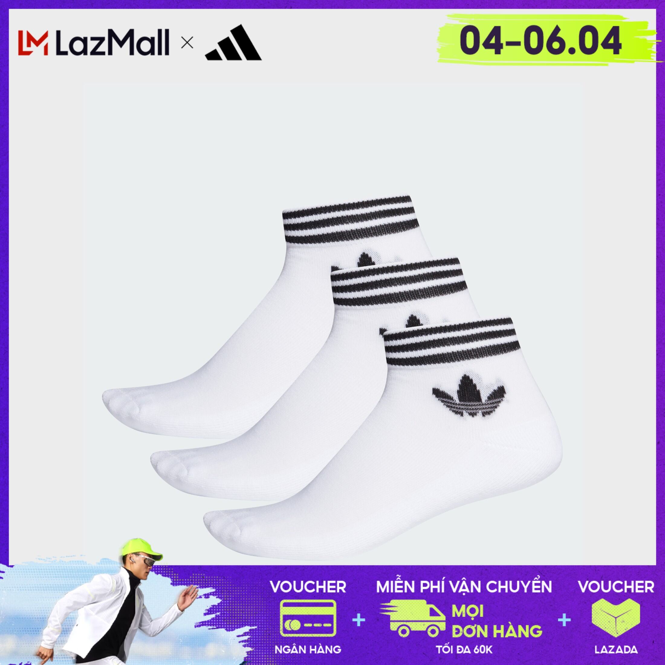 [4-6.4 - VOUCHER LZD] adidas Phong cách sống Tất Trefoil cao đến cổ chân 3 đôi Unisex trắng EE1152