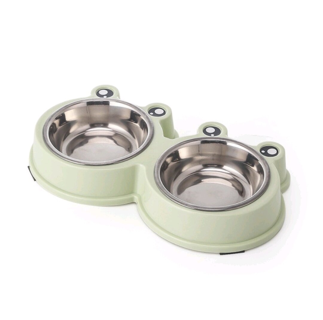 Bát ăn cho chó mèo 2 ngăn lòng inox hình ếch