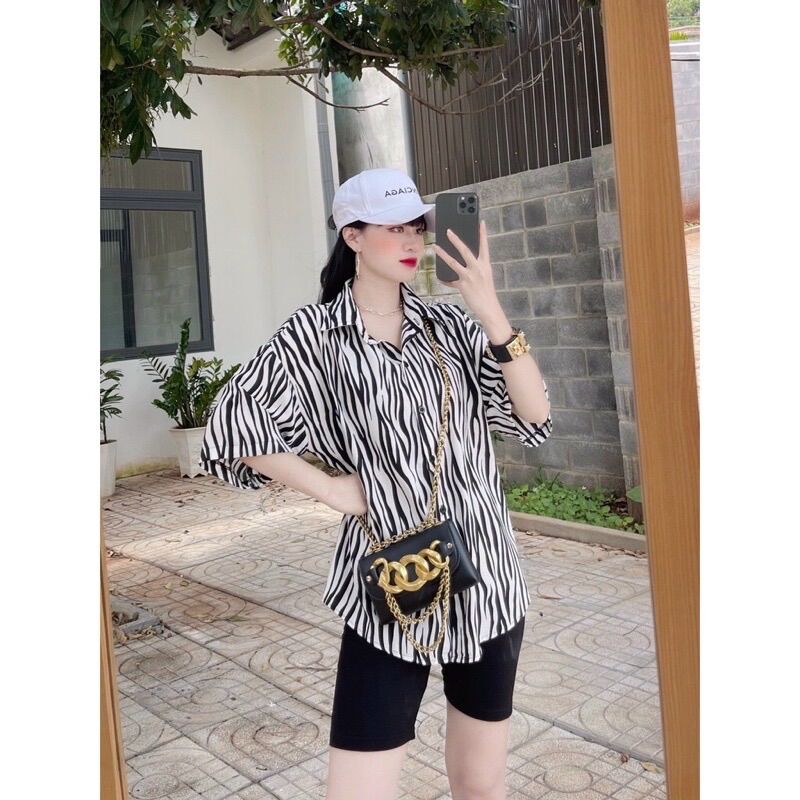 Áo sơ mi ngựa vằn tay ngắn cực xinh