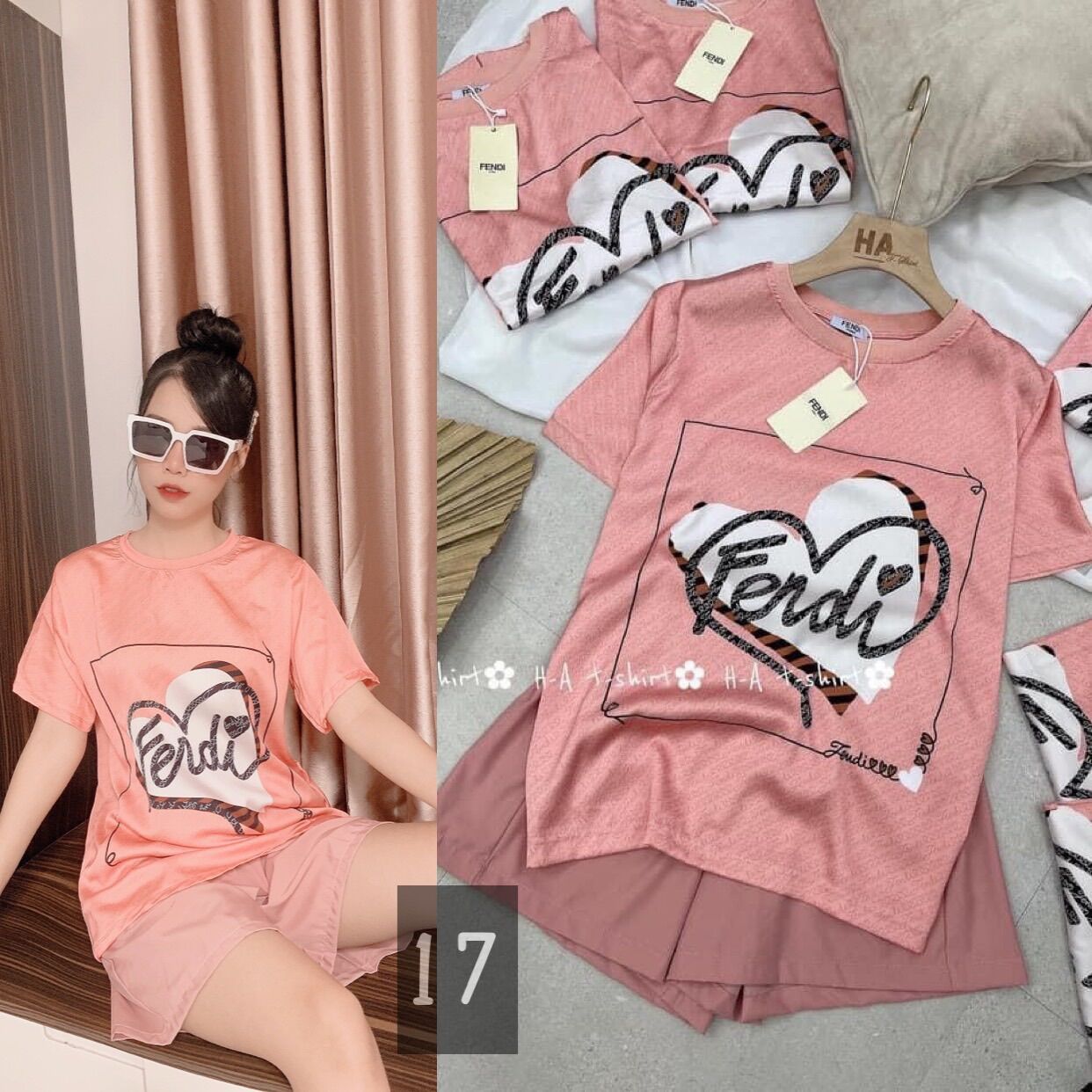 Bộ Ngủ Lụa Cổ Tròn Mặc Nhà Áo Lụa + Quần Sooc Sang Chảnh