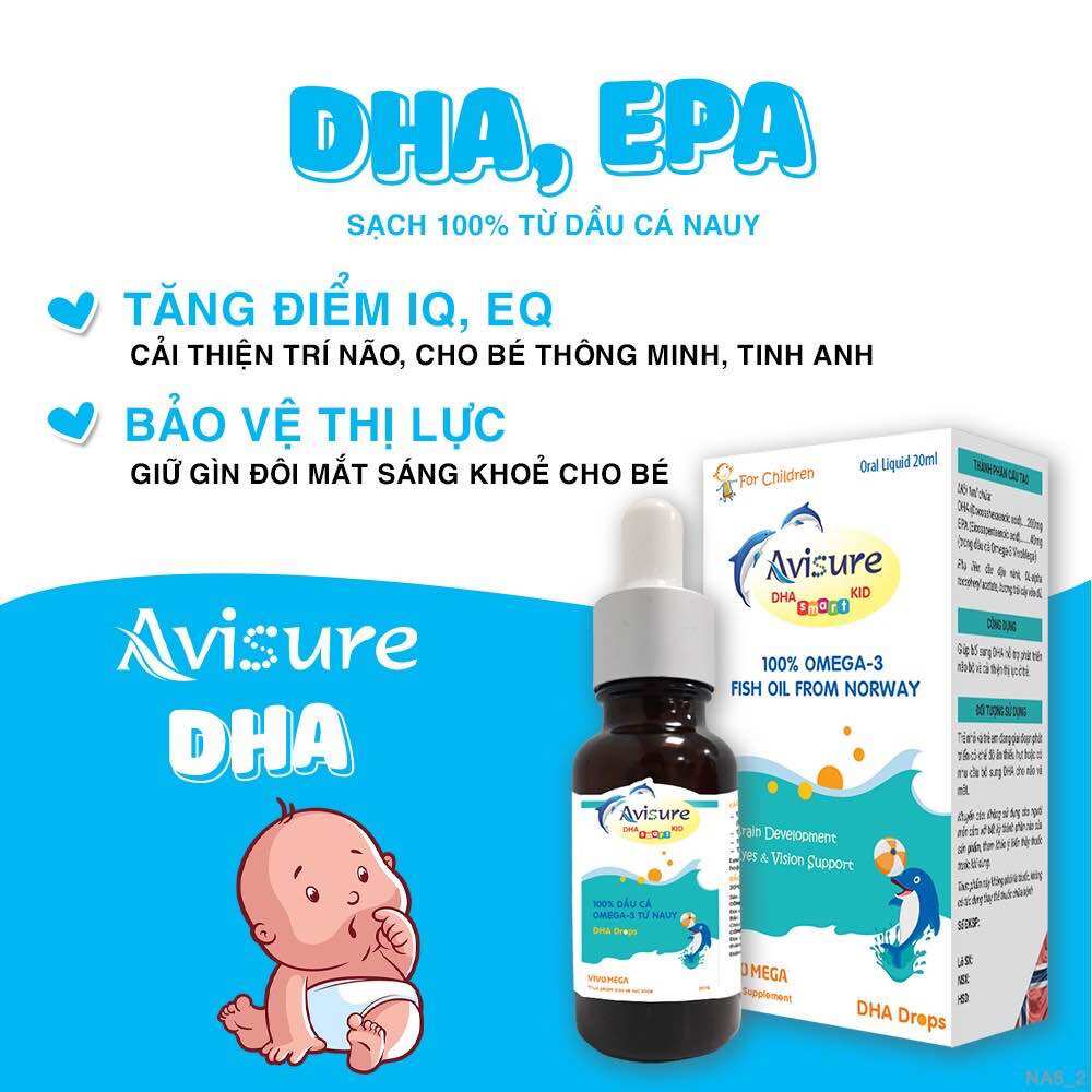Dầu cá Avisure DHA Smart kid nhỏ giọt giúp bé thông minh, mắt sáng lọ 10ml và 20ml